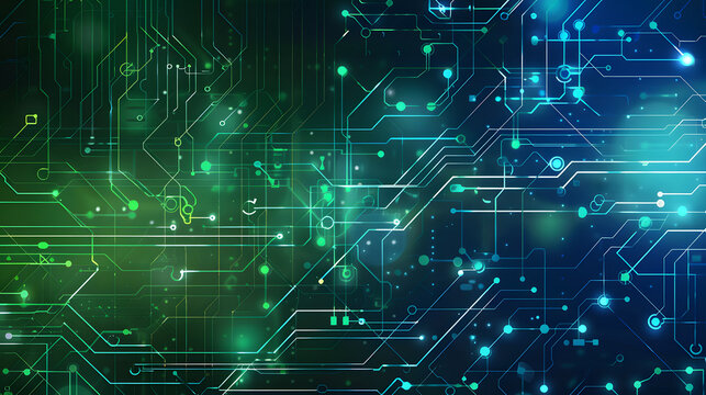 Digital technology banner green blue texture background. Generative AI.