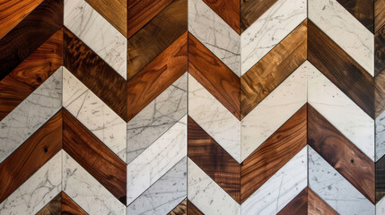 exquisite chevron pattern wall detail combining marble and wood for luxurious interiors