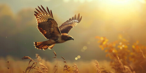 Realistic RedTailed Hawk Flying in Nature
