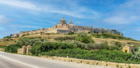 The fortified medieval city Mdina, the Silent City with ancient walls and bastion defenses. Malta travel destination.