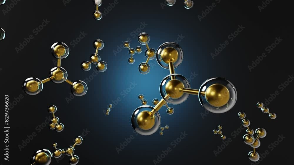 Wall mural rotating golden molecules encapsulated in a transparent sphere on black background decorated with a 
