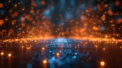 Obraz premium Enchanting bokeh effect with a vibrant display of blue and orange sparkling lights shimmering across the image