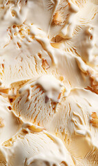 ginger peach ice cream surface close-up shot, a closeup of the ginger peach ice cream texture, displaying its creamy base with pieces of peach and a hint of ginger