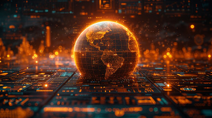 Obraz premium A digital illustration of a golden globe surrounded by various financial charts and symbols reflecting the global impact on the gold market.