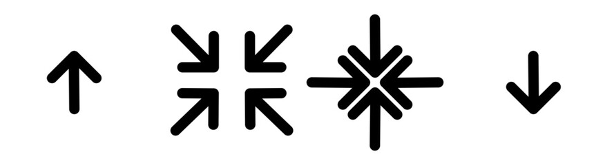 minimize icon rally compact size small scale arrows icons . shrink icon resize in arrows vector