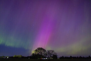 Scenic view of Aurora Borealis seen from Birds Hill Park near Winnipeg, Manitoba, Canada