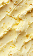 lemon cheesecake ice cream surface close-up shot, a closeup of the lemon cheesecake ice cream texture, displaying its creamy base with a light yellow color and pieces of graham cracker