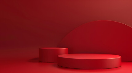 Red podium display mockup texture background. Generative AI.