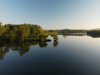 Aerial view of the Main River in Bavaria, Germany