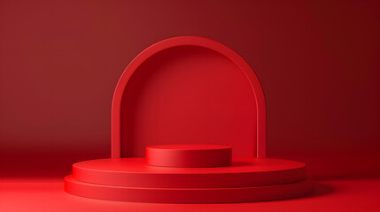 Fototapeta premium Red podium display mockup texture background. Generative AI.