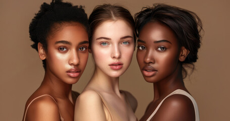 Obraz premium studio portrait of three young women with diverse skin tones