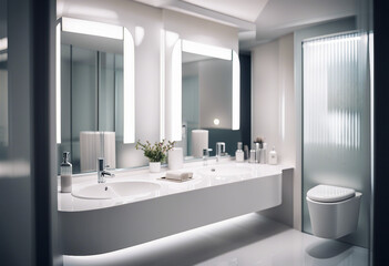 Fototapeta premium hotel bathroom, white glossy color, interior design, ad shot 