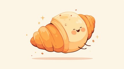 An adorable croissant with legs in a running pose serves as a charming symbol on a crisp white backdrop representing a bakery and confectionery store with a promise of delivering fresh good