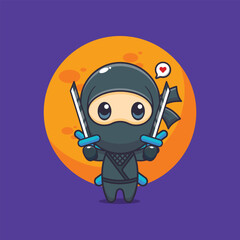 Cute ninja mascot cartoon vector illustration