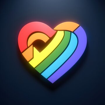 Modern and stylish heart logo with rainbow pride theme colors isolated on dark color background