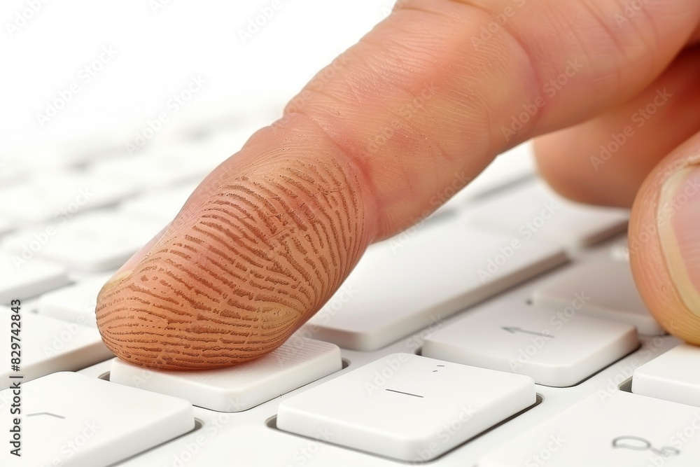 Poster finger pressing a key on a keyboard, symbolizing secure access and data protection in a technologica