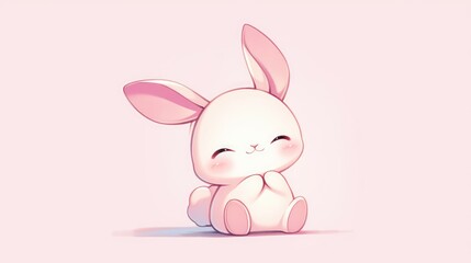 Obraz premium A sweet little pink bunny styled in adorable kawaii fashion sits gracefully against a white backdrop in this charming 2d illustration