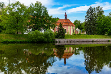 Fototapeta premium A castle Mitrowicz on the bank of the Luznice river in South Bohemia.