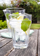 Water with lemon and ice cubes