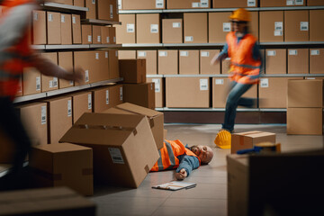 Unconscious injured worker lying on the floor