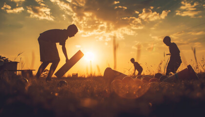 Obraz premium corn hole american sports close up, focus on, copy space, dynamic and fun, Double exposure silhouette with action