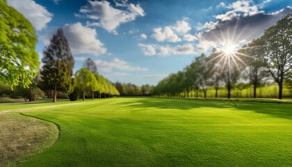 Obraz premium Spring Tranquility: Manicured Lawn and Towering Trees