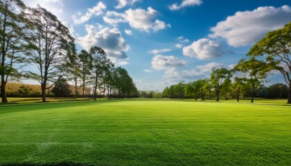 Lush Spring Landscape: Trimmed Lawn and Tree Line
