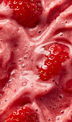 Fototapeta premium strawberry sorbet surface close-up shot, a closeup of the strawberry sorbet texture, highlighting its smooth and icy base with a bright red color