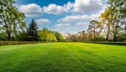Springtime Splendor: Green Lawn and Majestic Trees