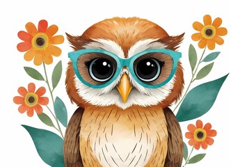 Cute Floral Owl Generative AI Illustration 