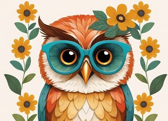 Obraz premium Cute Floral Owl Generative AI Illustration 