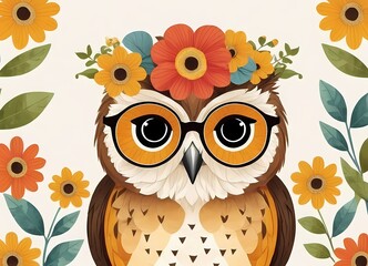 Cute Floral Owl Generative AI Illustration 