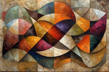 Capture the essence of Cubism through a leaders negotiation stance, showcased from a birds eye view, with sharp angles and fragmented shapes in oil painting