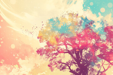 artistic tree silhouette with colorful abstract background