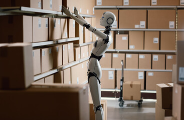 Android AI robot working as warehouse operative
