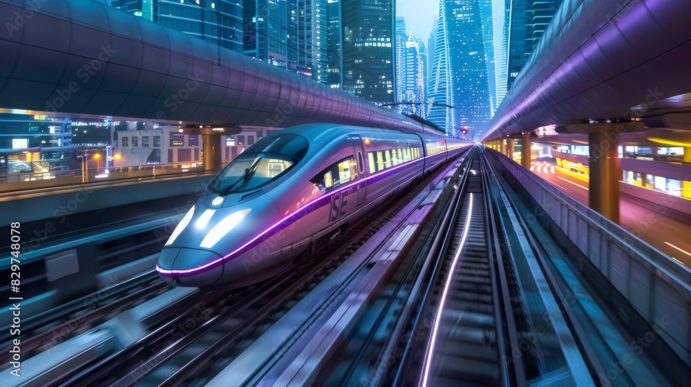 Aufkleber a high-speed train traveling through a modern urban tunnel system, showcasing the integration of rai