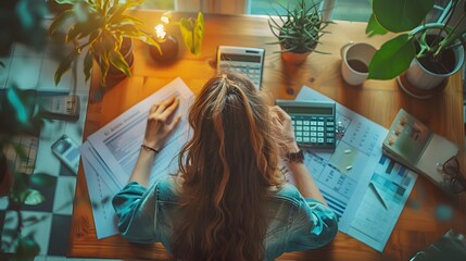 Businesswoman reviewing her accounts and keeping invoices up to date. Concept: business