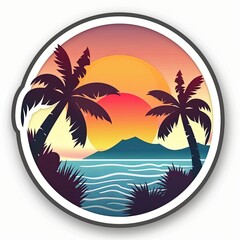 summer vector sticker with palm trees on the beach