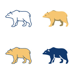 Bear icon set in flat and line style