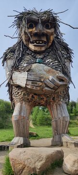 Vertical of one of Thomas Dambo's famous tree recycle trolls