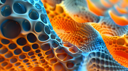 3d orange and blue fractal background. Generative AI.
