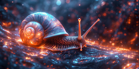 A snail is seen laying down on the ground