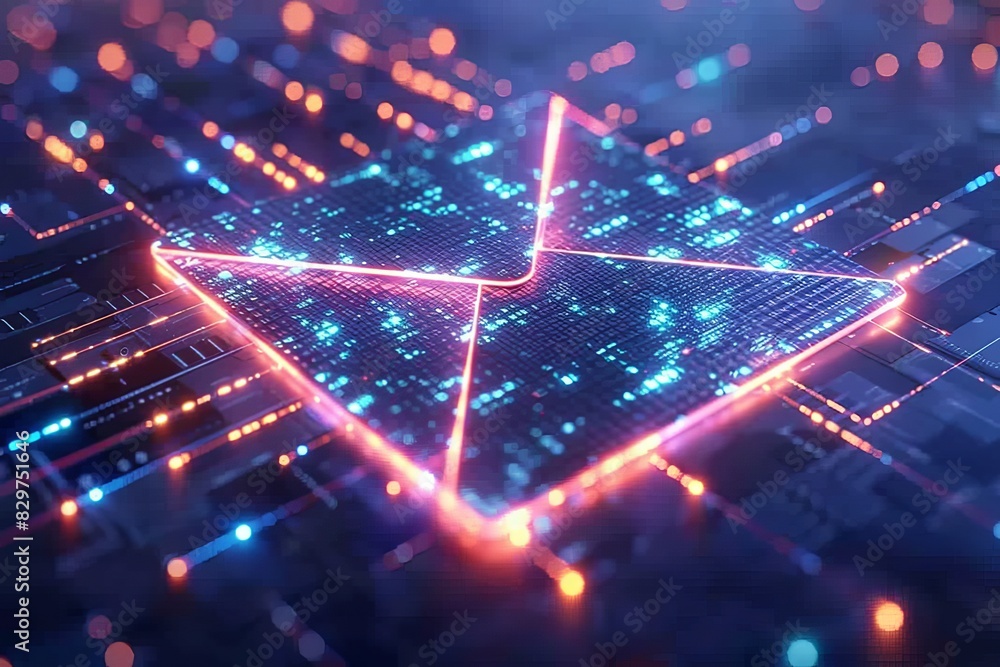 Poster abstract digital render with vibrant colors and dynamic patterns, representing innovative technology