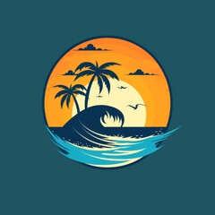 Obraz premium Sunset With Palm Trees and a Wave