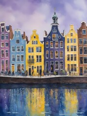 Obraz premium Amsterdam City Painting Generative AI Illustration 