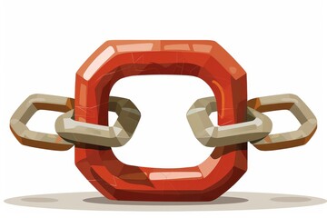 Strong metal chain link representing robust security and unbreakable connections in a 3D rendering with a bold red and metallic finish.