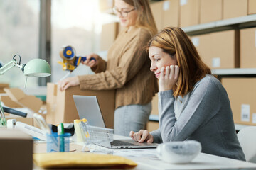 E-commerce business owners working in their store