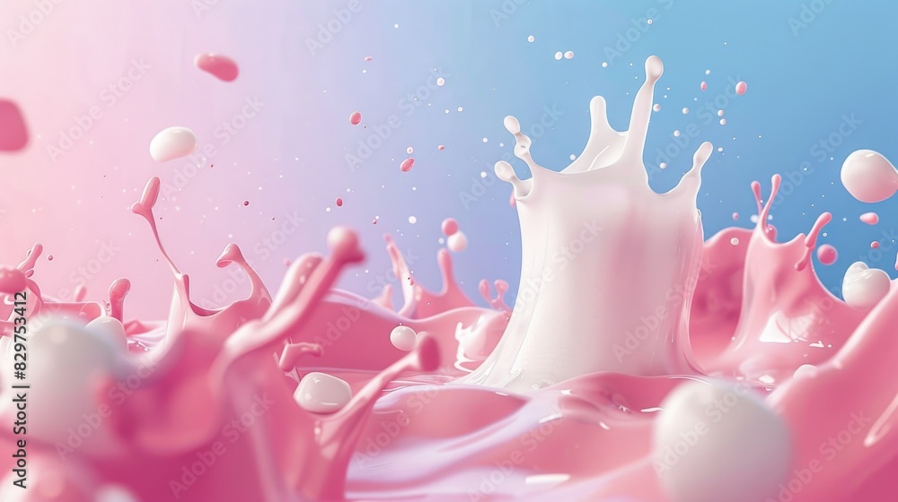 Poster a splash of pink and white milk is splattered across the screen. the splash is made up of many small