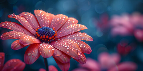 Close-up of a vibrant pink flower covered in sparkling water droplets