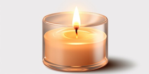 A candle is lit in a glass container